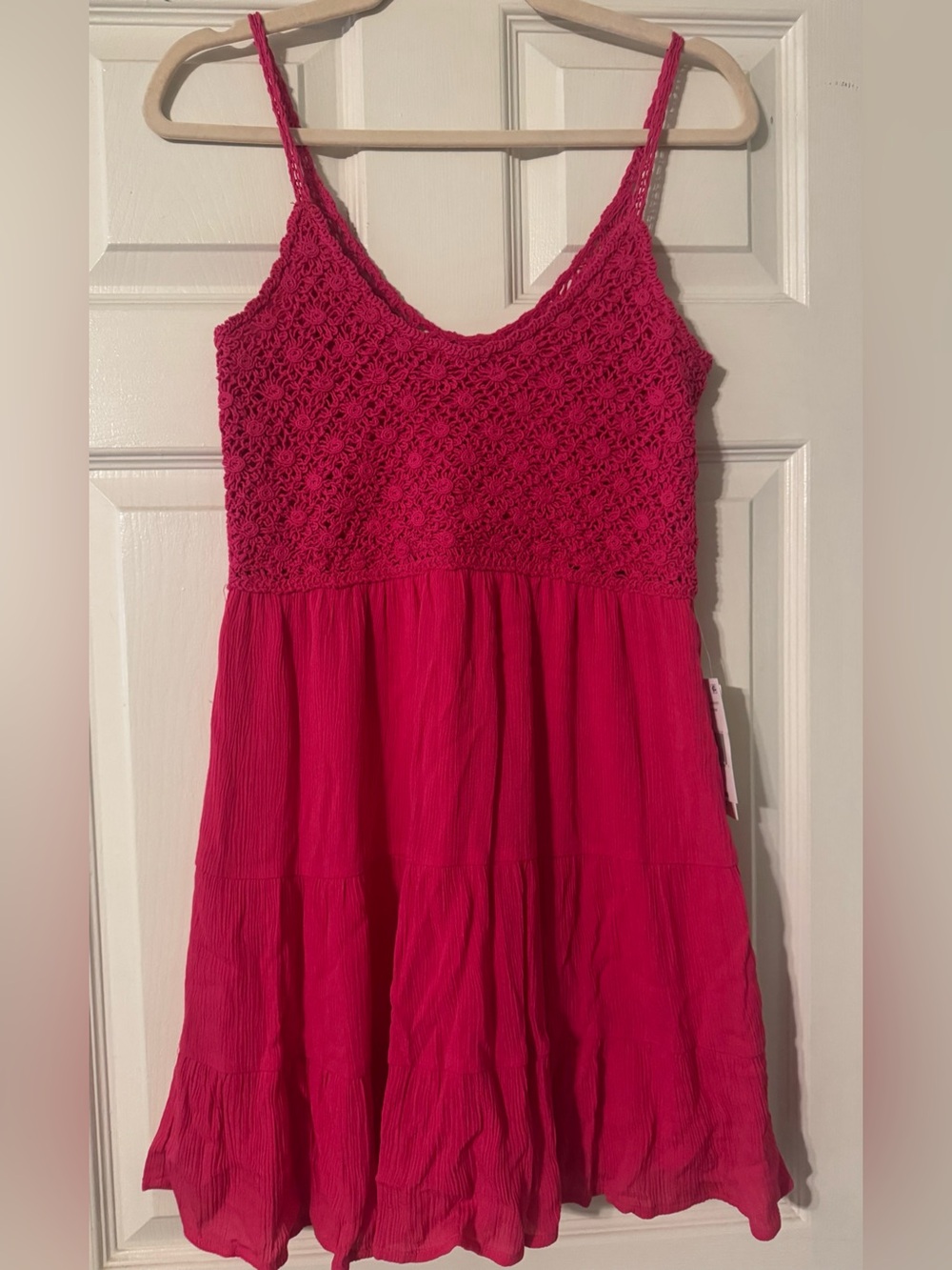 Bright Fuchsia Crochet Bodice Sundress. Size S